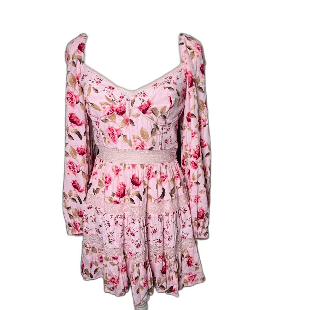 Altar’d State Pink Kate Floral Mini Dress Size Largebustier corset bodice - Picture 6 of 8